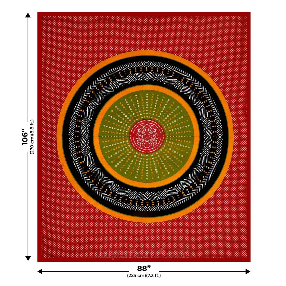 Double Bedsheet Red Green With Round Shape Bandhej Print